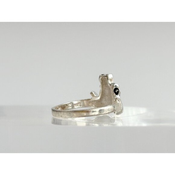 Twin Kitty Cat Polished Sterling Silver Vintage Minimalist 925 Band Ring - sz 6 - Picture 6 of 14